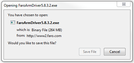 FaroArm 驱动程序下载窗口